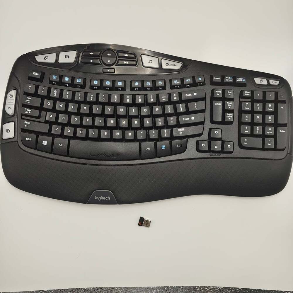 Logitech K350 Wireless Wave Ergonomic Keyboard with USB Receiver TESTED WORKING